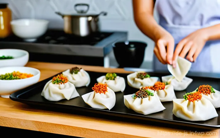 대체육으로 만든 전통 한국 요리 리메이크 - **Prompt:** "A brightly lit, modern German kitchen with warm wooden accents. A young adult, casually...