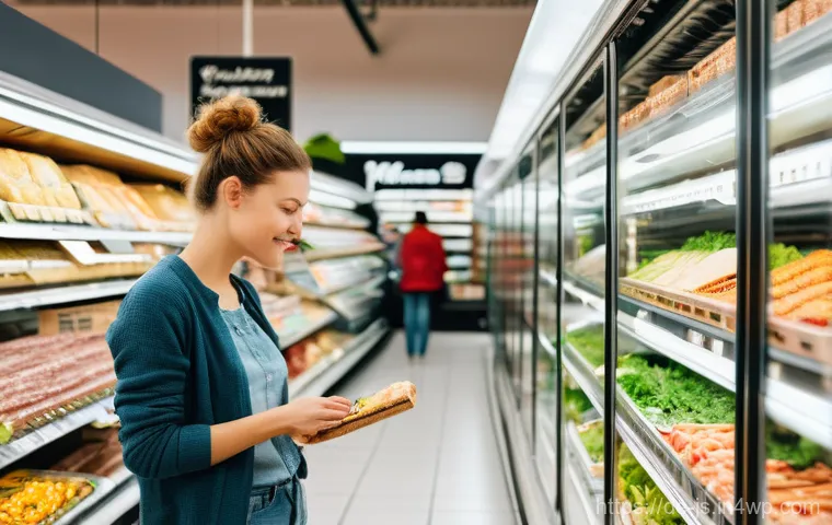 대체육 요리의 반복 실험 사례 - **Prompt: Navigating the Plant-Based Supermarket Aisle**
    A wide shot of a brightly lit, modern G...