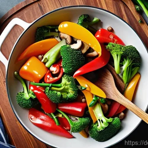 대체육으로 만든 매콤한 볶음요리법 - **Vibrant Plant-Based Stir-Fry in a Modern Kitchen:** A high-angle shot in a brightly lit, contempor...